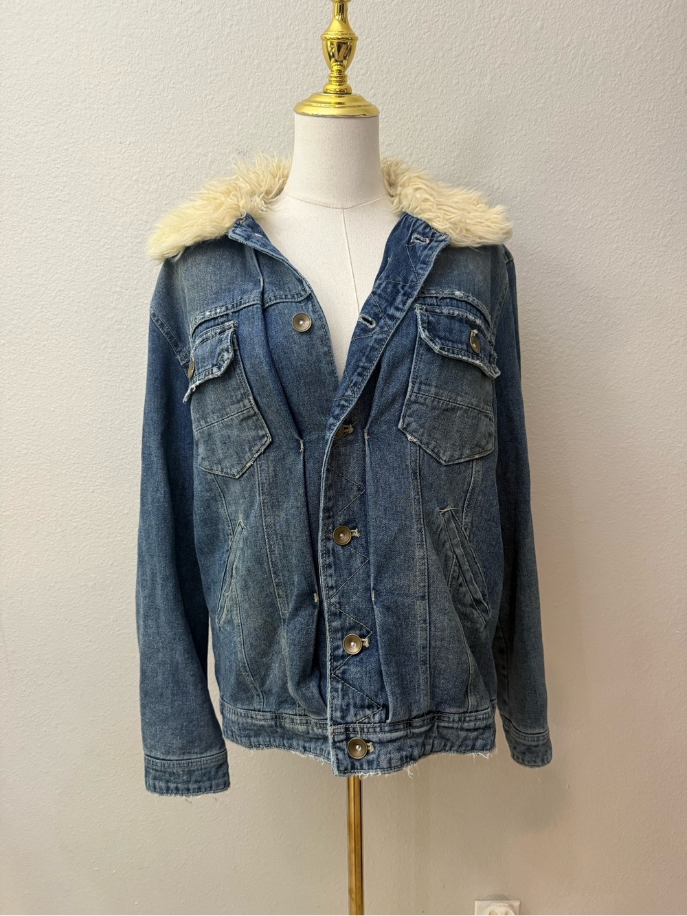 Free People Sherpa Lined Trucker Denim Jean Jacket